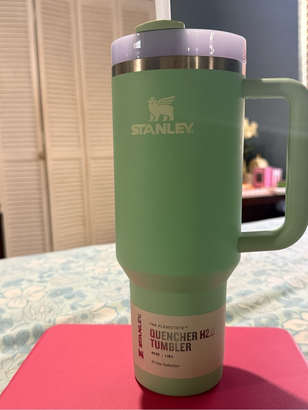 Stanley Mint Green Tumbler with Lavender Lid